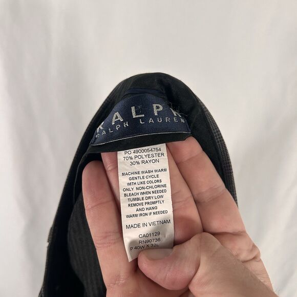 Ralph Lauren Dress Pants Men's 40x32 Grey Plaid Flat Front Pockets Polyester - Picture 8 of 8
